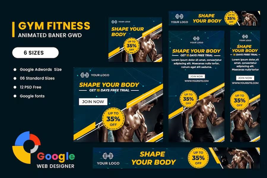 FITNESS GOOGLE ADWORDS HTML5 BANNER ADS GWD